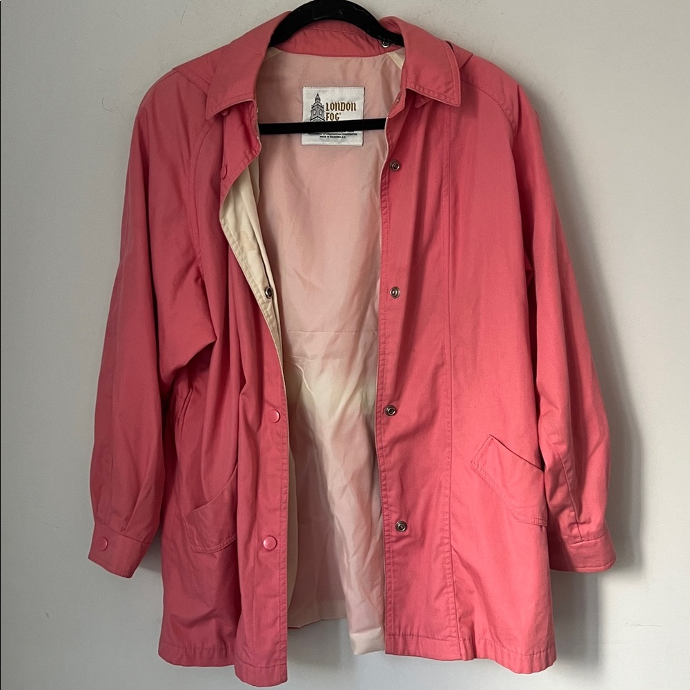 Vtg London Fog Pink Hooded Rain Jacket Women’s Size 10 Mid‑Length Streetwear - Picture 4 of 6